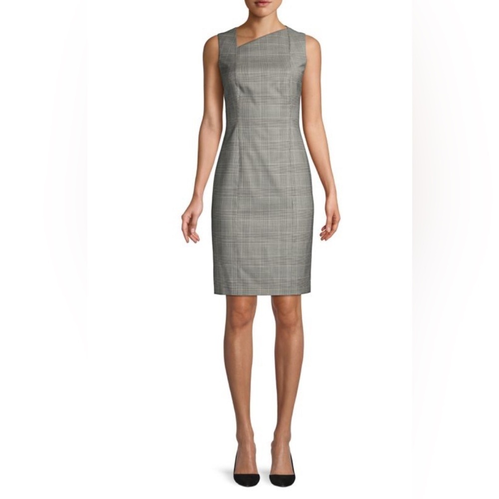 Hugo Boss Delray Plaid Wool Sheath Dress, Size 6